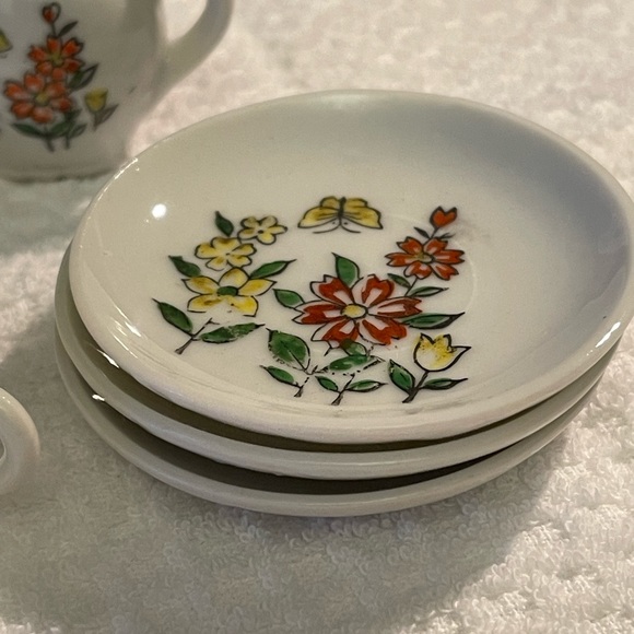 Vintage Toy Tea Set 17 Pieces Original Box Floral Butterfly Japan Child Set - Picture 6 of 12